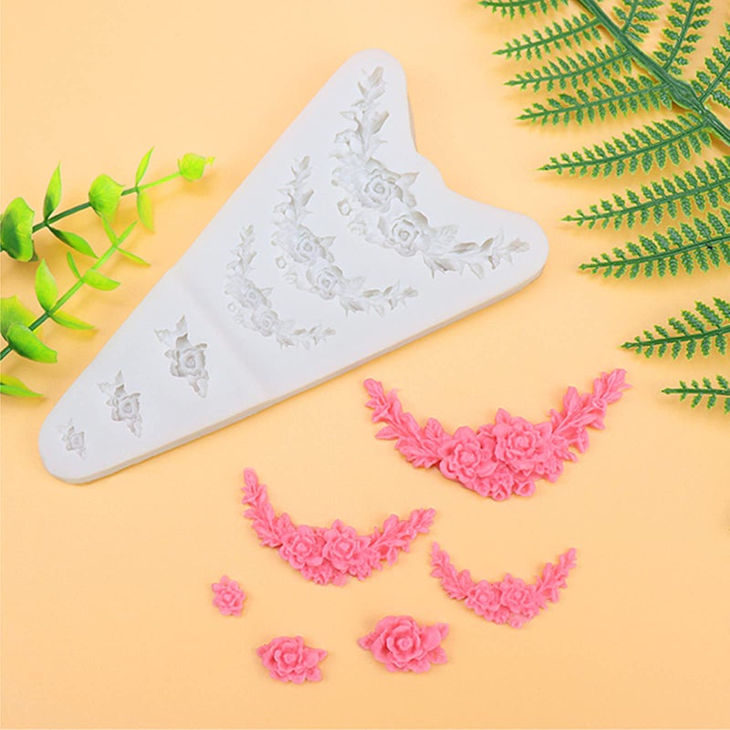 Anktily 3Pcs Rose Wreath Flower Bouquet Leaves Fondant Molds for Wedding Cake Decorating Cupcake Topper Candy Chocolate Gum Paste Polymer Clay - Image 4