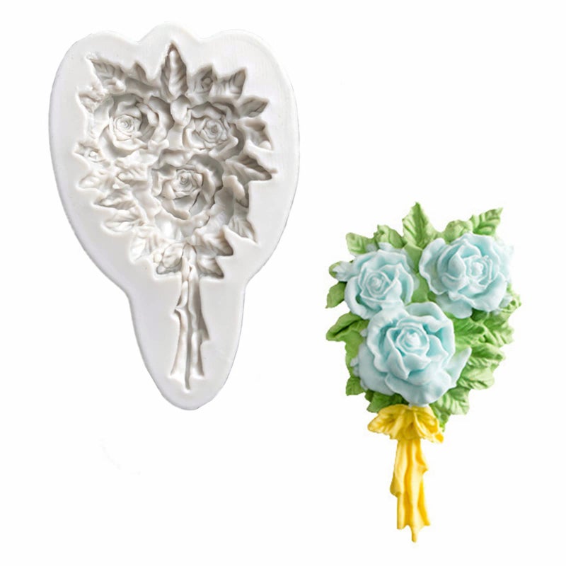 Anktily 3Pcs Rose Wreath Flower Bouquet Leaves Fondant Molds for Wedding Cake Decorating Cupcake Topper Candy Chocolate Gum Paste Polymer Clay - Image 5
