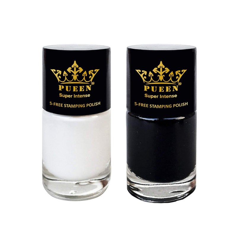 PUEEN MUST HAVE Stamping Polish Collection Set Big 5-FREE Formula Nail Color Lacquer (805 - Black Jack + 806 - Pure White) - BH000872 - Image 1