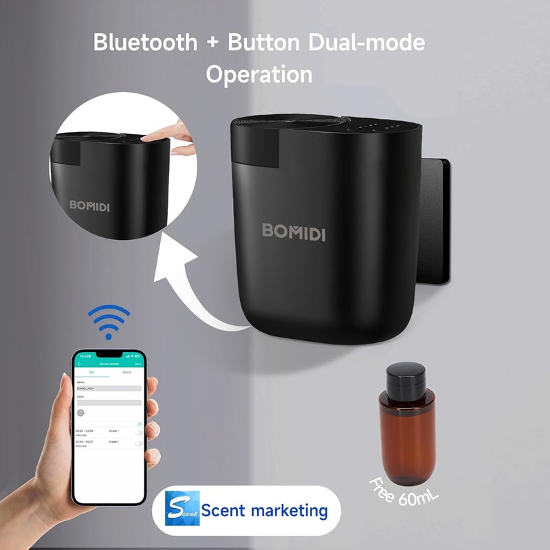 باميدي BOMIDI Smart Waterless Aroma Diffuser - جهاز توزيع رائحة بدون ماء ومتصل بالبلوتوث للاستخدام المنزلي والمكتبي، آمن للأطفال والحيوانات الأليفة، يغطي مساحة تصل إلى 90 مترًا مكعبًا، مع 3 أوضاع للشدة - اللون الأسود - Image 4