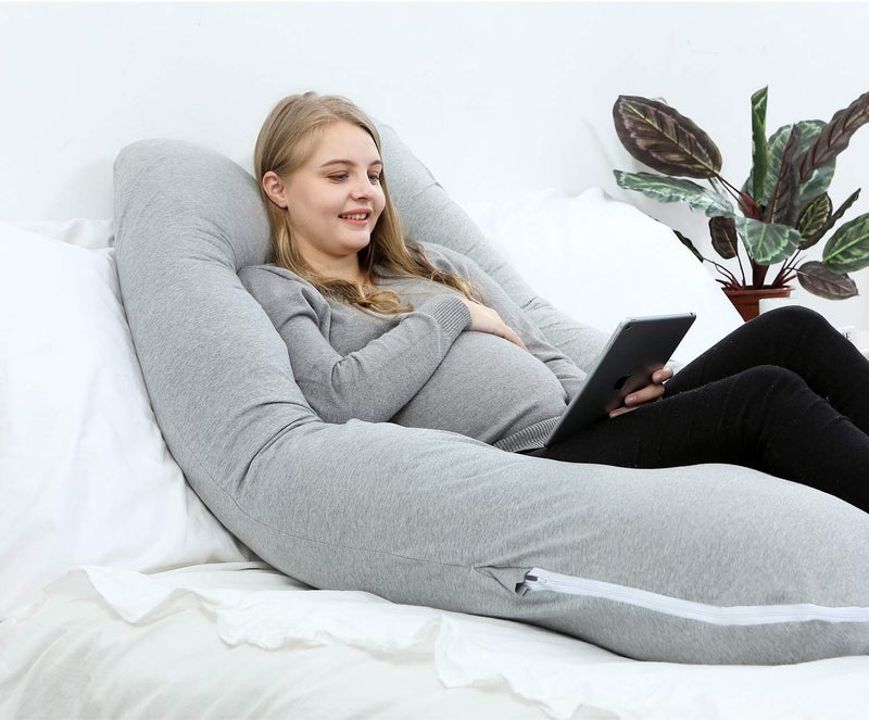 Jaipur Linen Cotton Full Body Pregnancy Pillow, U Shaped Maternity Pillow for Pregnant Women and Back Pain - (Grey, King) - Image 5