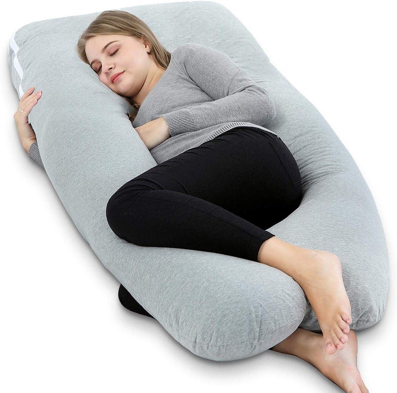 Jaipur Linen Cotton Full Body Pregnancy Pillow, U Shaped Maternity Pillow for Pregnant Women and Back Pain - (Grey, King) - Image 1
