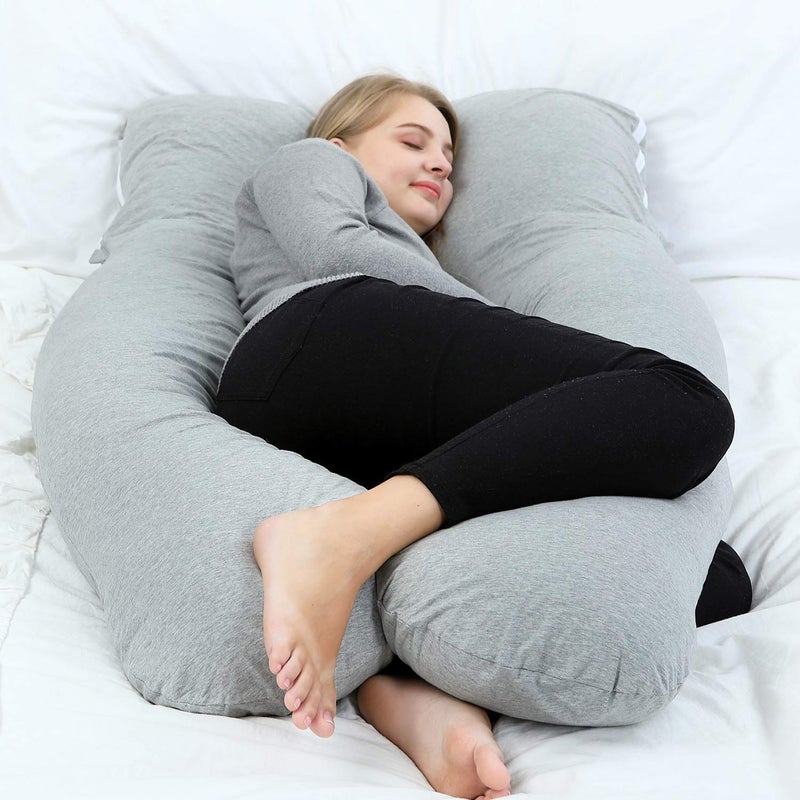 Jaipur Linen Cotton Full Body Pregnancy Pillow, U Shaped Maternity Pillow for Pregnant Women and Back Pain - (Grey, King) - Image 4