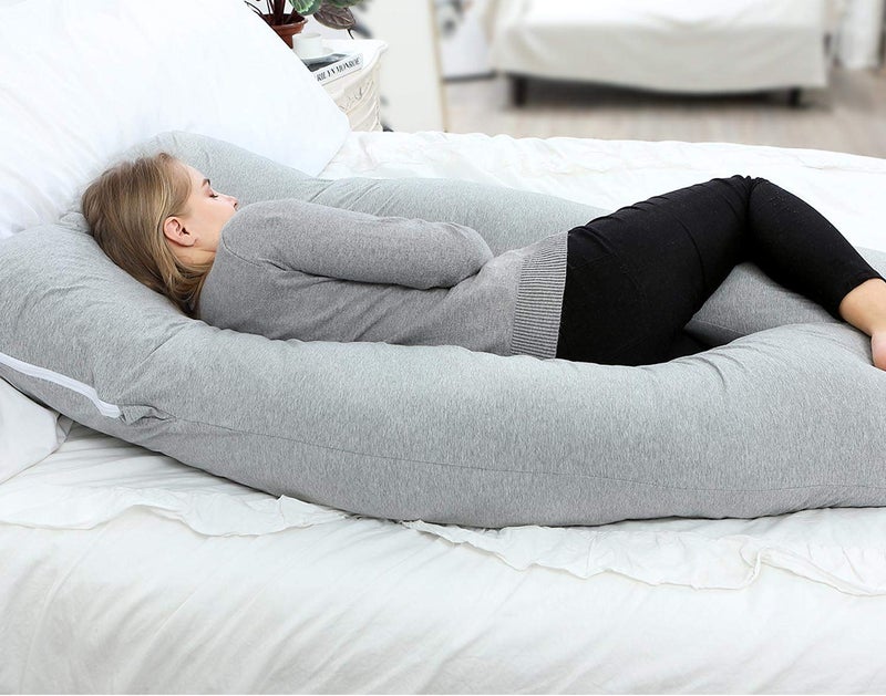 Jaipur Linen Cotton Full Body Pregnancy Pillow, U Shaped Maternity Pillow for Pregnant Women and Back Pain - (Grey, King) - Image 3