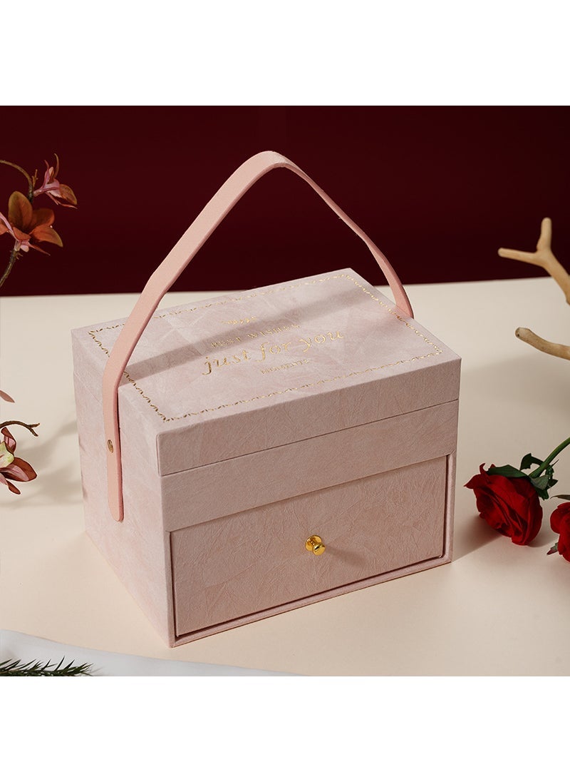 Hand gift box empty box double-layer flannel cosmetic case high-end jewelry box wholesale one-piece delivery wedding gift box Pink