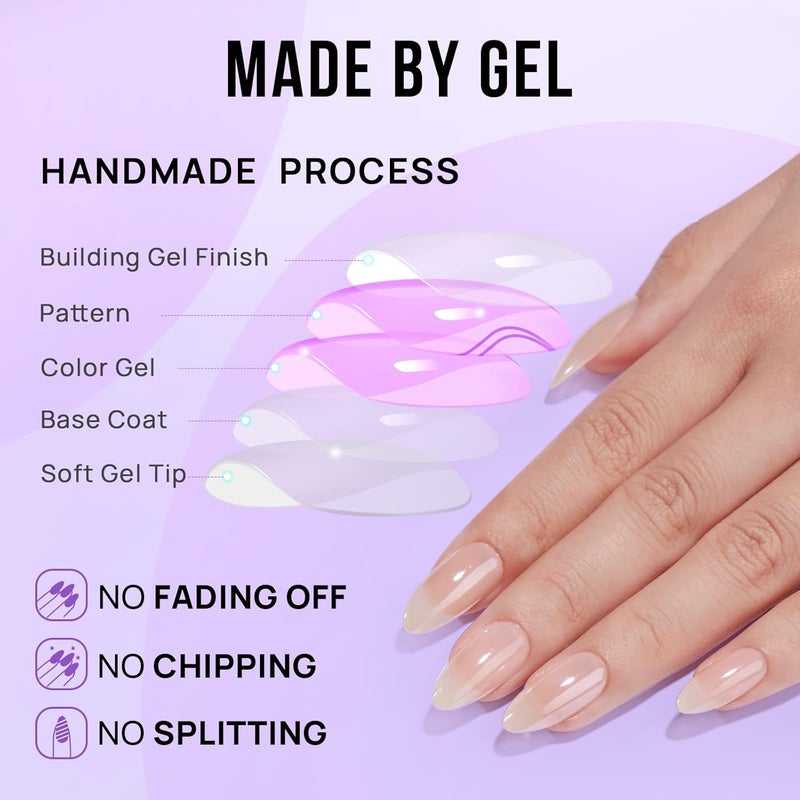 BTArtbox Soft Gel Press on Nails Almond Chrome Glue On Fake Nails, Light Weight & Fit Perfectly, Medium Natural, Nude, 15 Sizes - 30 Nail Kit, Glazed Donut Safe material - Image 4