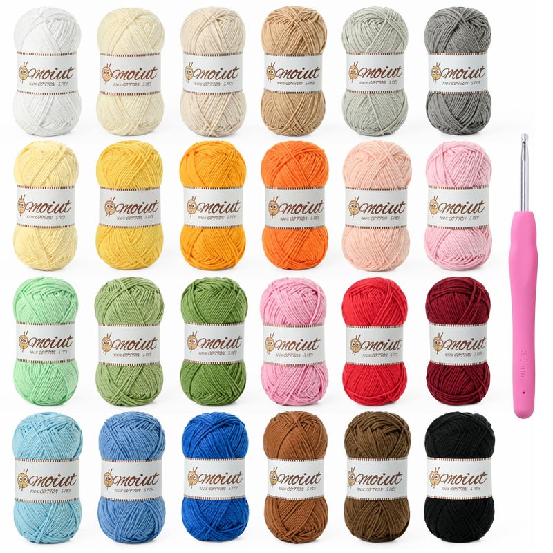 OMoiut 24 Pack 100% Milk Cotton Yarn for Crocheting, 1200g/3150yd Baby Yarn for Crocheting Soft, Fuzzy 5 Ply Cotton Crochet Amigurumi Yarn for Puzzle/Clothes&Crafts(Set A) - Image 1