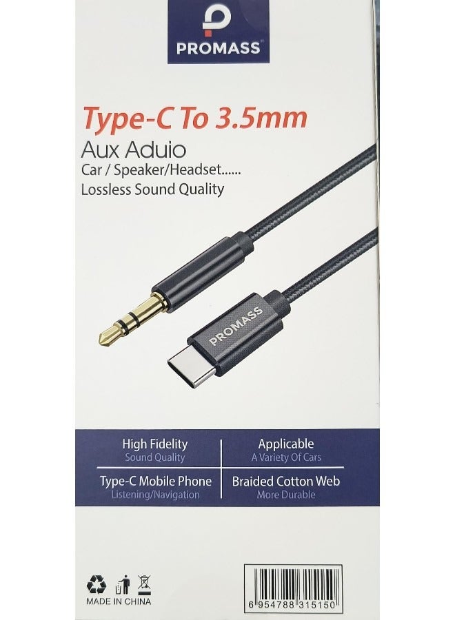 بروماس كابل صوت من Promass Type-C إلى 3.5 مم - كابل أوكس عالي الدقة للسيارة، مكبر الصوت، سماعات الرأس، بطول 100 سم، نايلون مضفر - Image 4