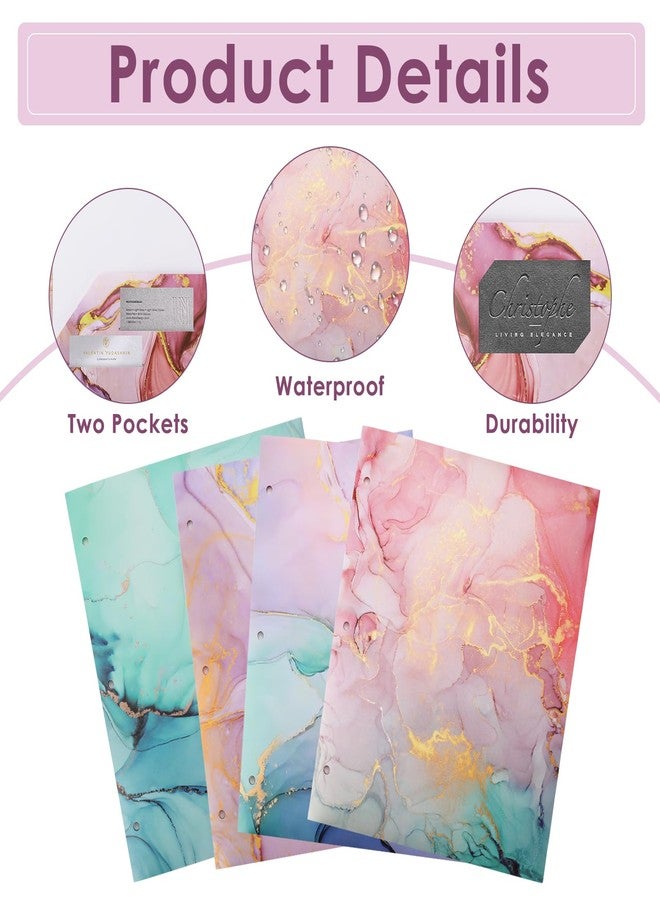 Ddaowanx Plastic Folders with Pockets, 4pcs Decorative Folder Marble Colors, Heavy Duty Plastic Two Pocket File Folders, Fits 3-Ring Binders (4) - Image 4