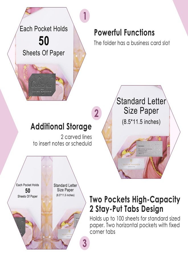 Ddaowanx Plastic Folders with Pockets, 4pcs Decorative Folder Marble Colors, Heavy Duty Plastic Two Pocket File Folders, Fits 3-Ring Binders (4) - Image 3
