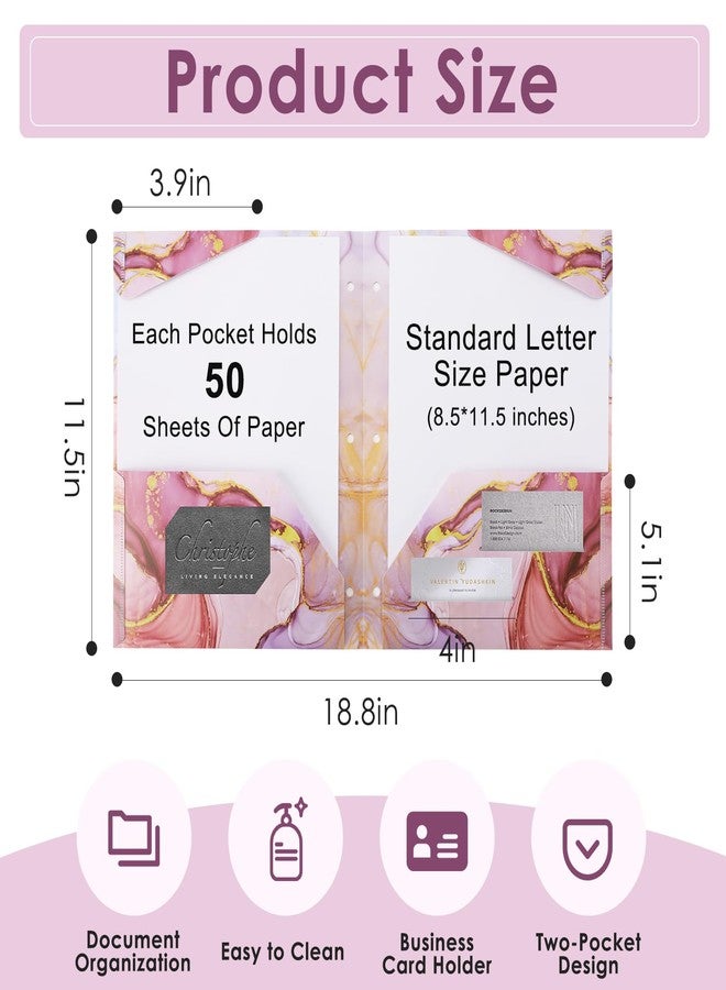 Ddaowanx Plastic Folders with Pockets, 4pcs Decorative Folder Marble Colors, Heavy Duty Plastic Two Pocket File Folders, Fits 3-Ring Binders (4) - Image 2