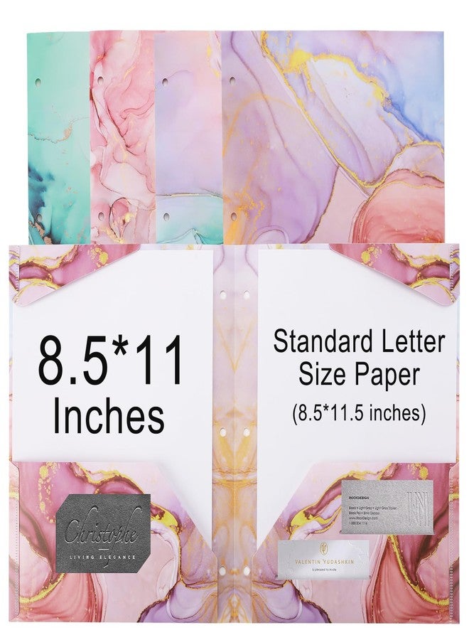 Ddaowanx Plastic Folders with Pockets, 4pcs Decorative Folder Marble Colors, Heavy Duty Plastic Two Pocket File Folders, Fits 3-Ring Binders (4) - Image 1