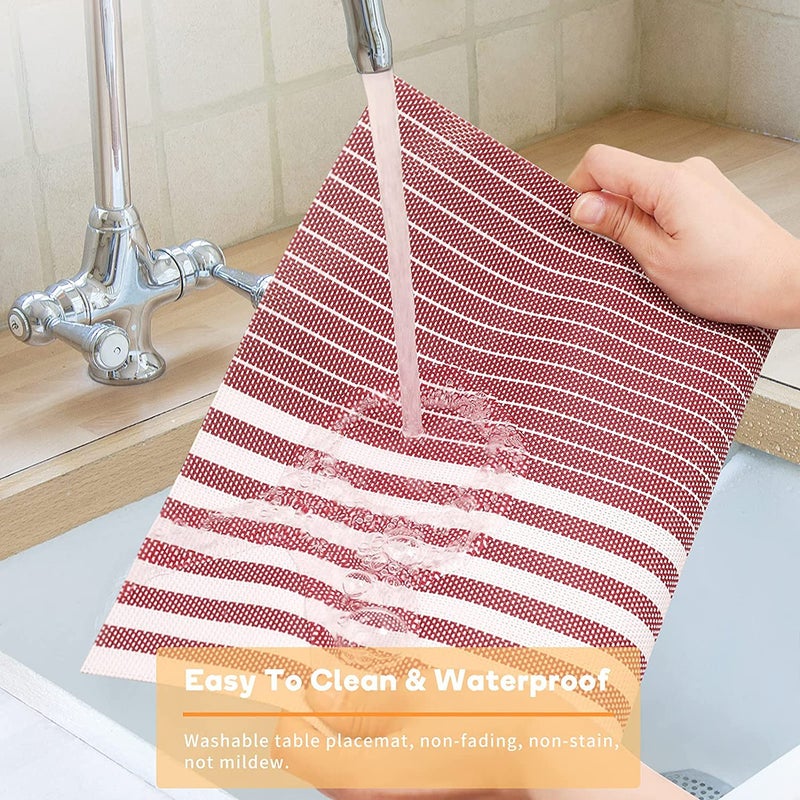 pepplo PVC PlacematsPlacemats for Dining TableHeatResistant Placemats Washable Table MatsKitchen Table Mats Set of 8 Wine Red Line PLC10D8 - Image 4
