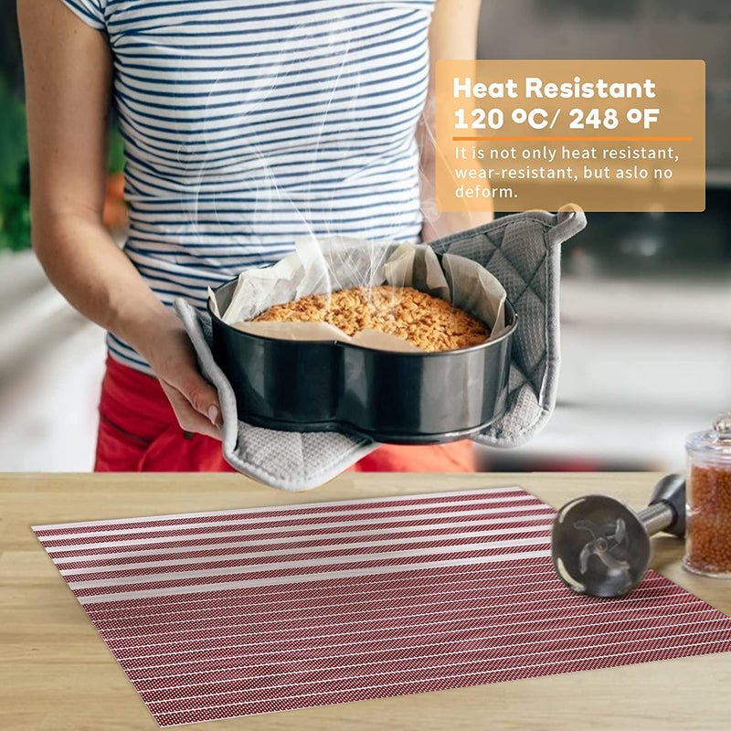 pepplo PVC PlacematsPlacemats for Dining TableHeatResistant Placemats Washable Table MatsKitchen Table Mats Set of 8 Wine Red Line PLC10D8 - Image 2