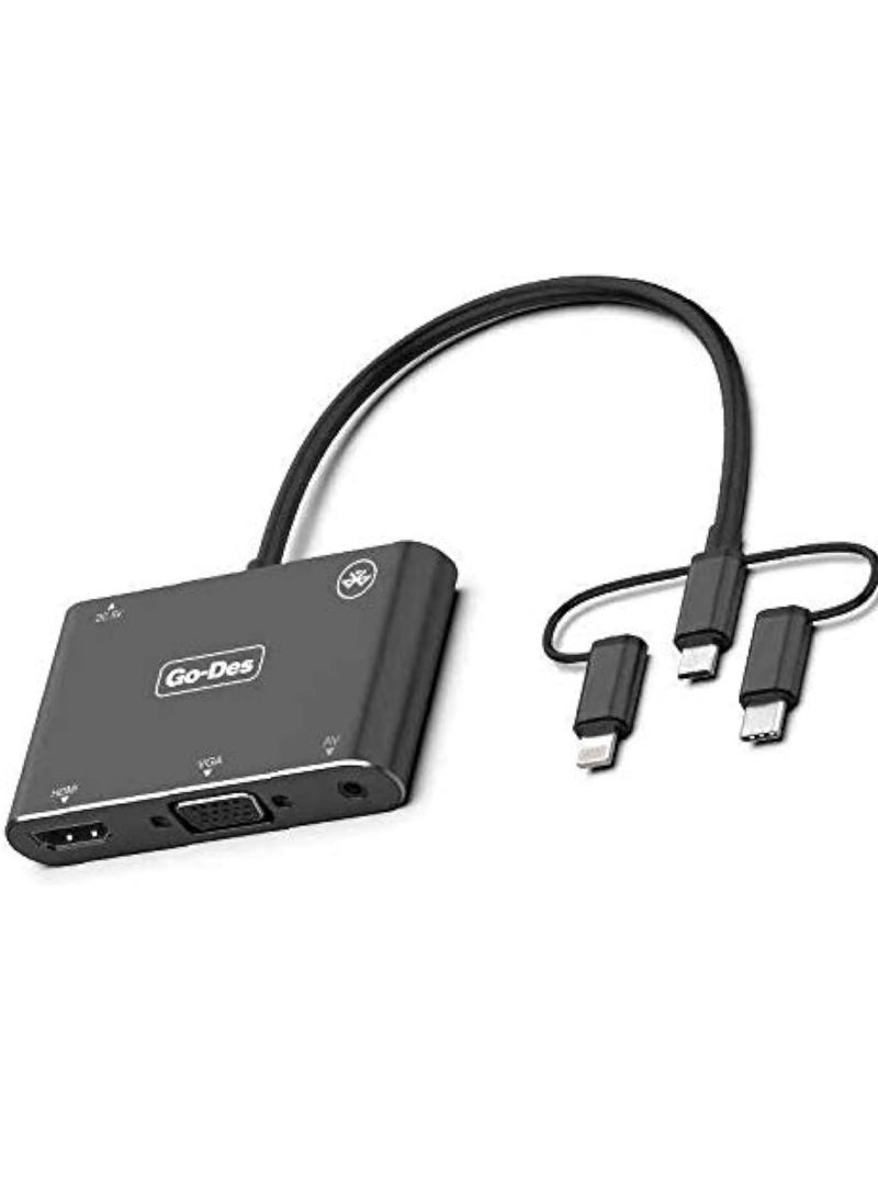 NEW 5-in-1 Mobile HD Screen Player Adapter GD-8762 – USB-C, Lightning, Micro USB to HDTV, VGA, AV Adapter for Seamless Screen Mirroring - Image 1