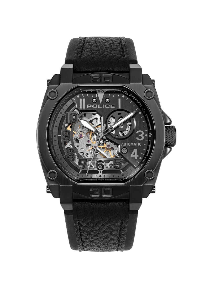 بوليس Police Norwood Black Dial with Black Genuine Leather Automatic Men's Watch