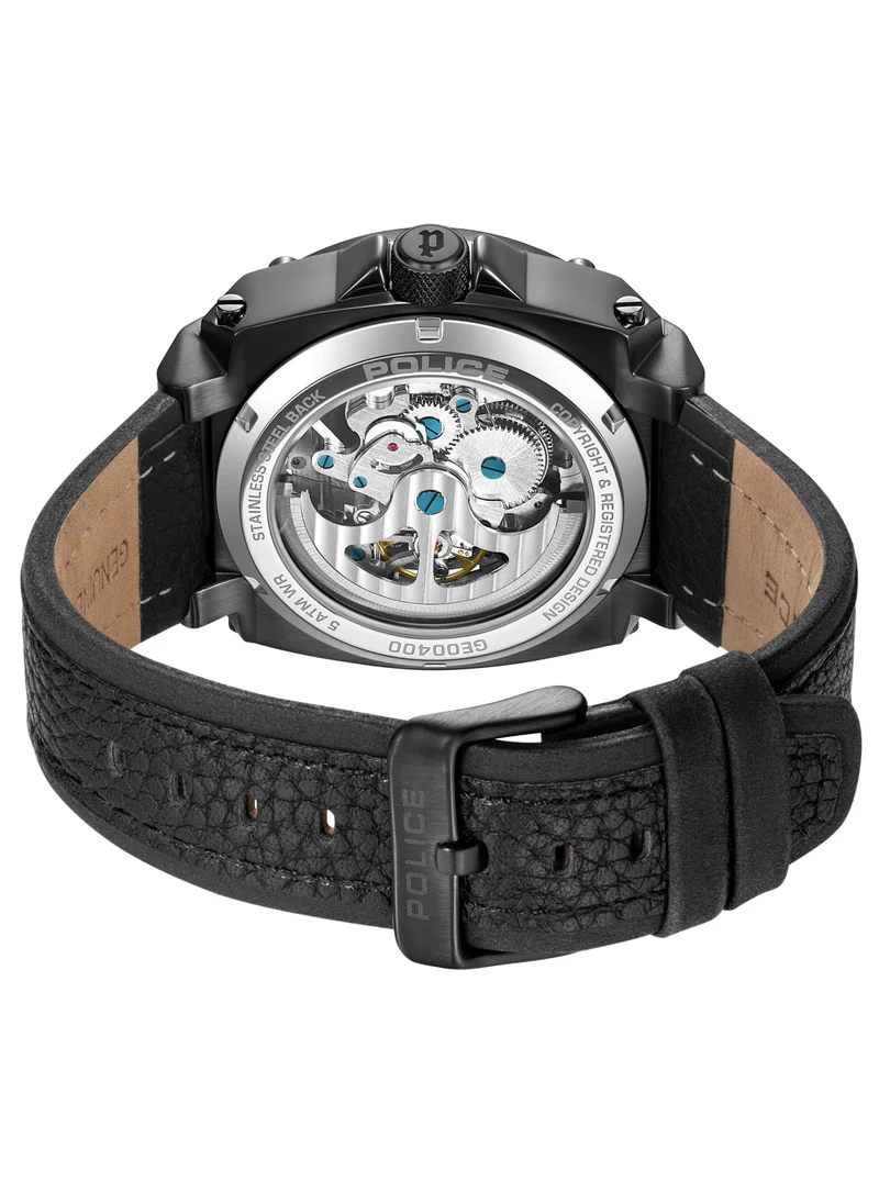 بوليس Police Norwood Black Dial with Black Genuine Leather Automatic Men's Watch