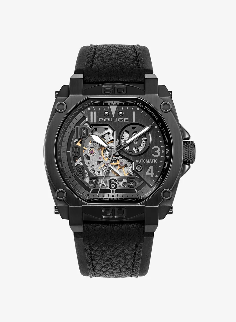 Police Norwood Black Dial with Black Genuine Leather Automatic Men's Watch