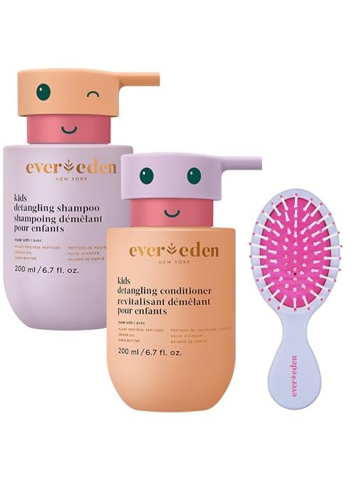Evereden Evereden Happy Hair Duo for Kids: Vegan Shampoo and Conditioner Set with Detangler Brush - Strengthens & Smooths All Hair Types 