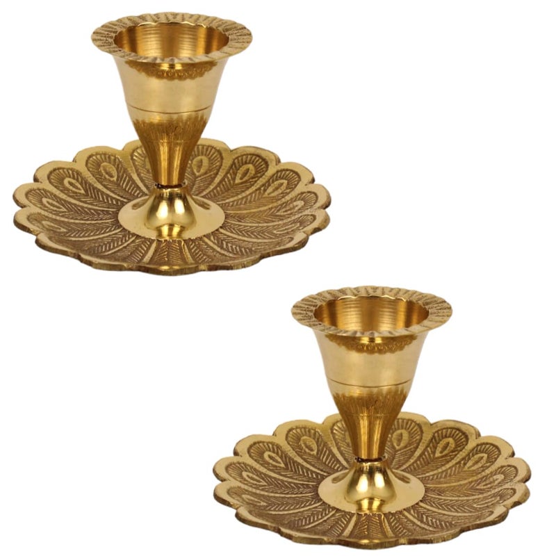 Putrika Brass Candle Holder Stand Antique Set Christmas Pooja Puja Decorative Home Decoration Best Return Gift for Living Bedroom Dining Room Peacock Candle Holder Pack of 2 - Image 1