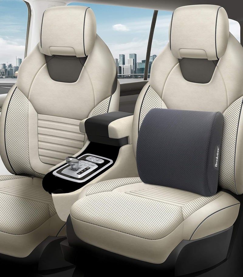 Brookstone BK1209 - Luxurious Lumbar Support Pillow for Car or Office Chair, Back Cushion with Premium Grade Memory Foam, Breathable and Washable Cover, Adjustable Strap - Image 2