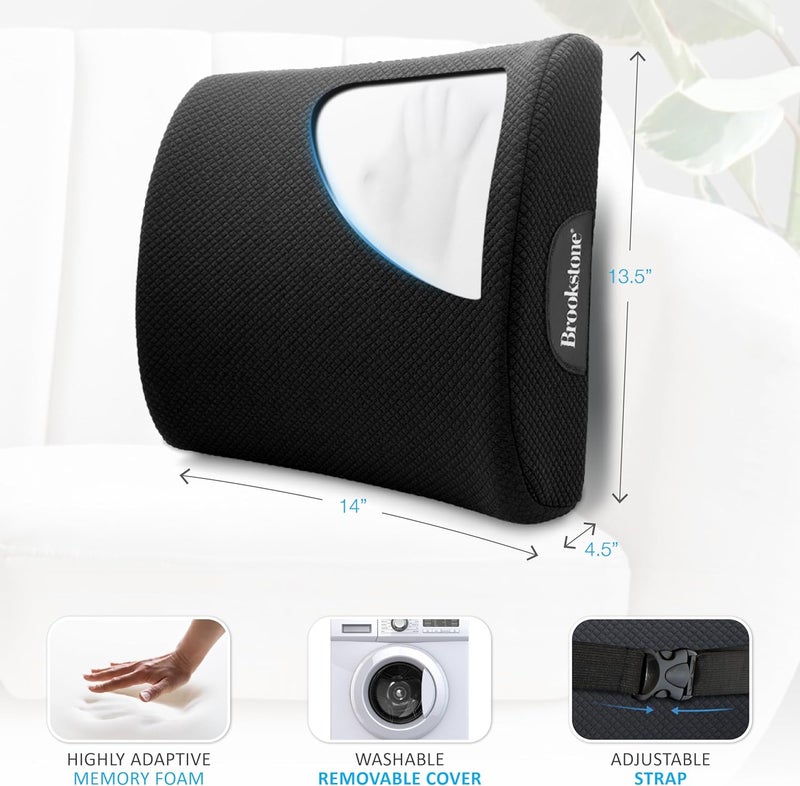 Brookstone BK1209 - Luxurious Lumbar Support Pillow for Car or Office Chair, Back Cushion with Premium Grade Memory Foam, Breathable and Washable Cover, Adjustable Strap - Image 5