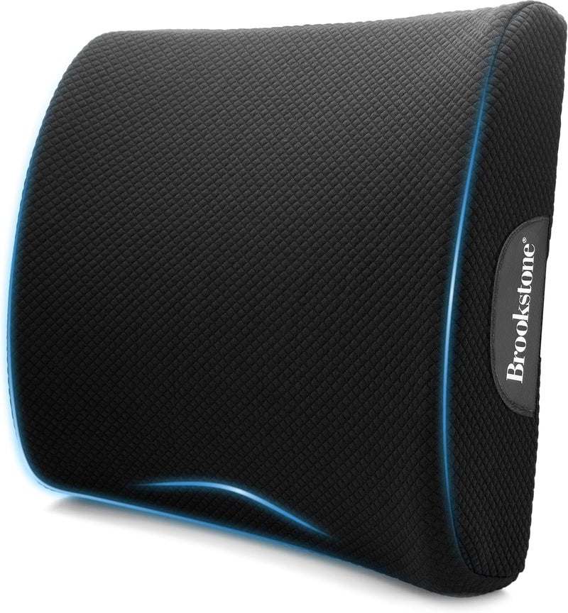 Brookstone BK1209 - Luxurious Lumbar Support Pillow for Car or Office Chair, Back Cushion with Premium Grade Memory Foam, Breathable and Washable Cover, Adjustable Strap - Image 1