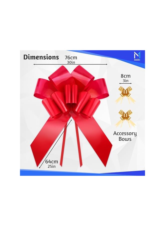 The Bros رباط سيارة ضخم (أحمر، 30 بوصة)، رباط هدايا كبير لتزيين الهدايا الكبيرة، رباط عملاق داخلي/خارجي مع 2 ذيل شريطي و2 كوب شفط (بدون مغناطيس يخدش)  - Image 2