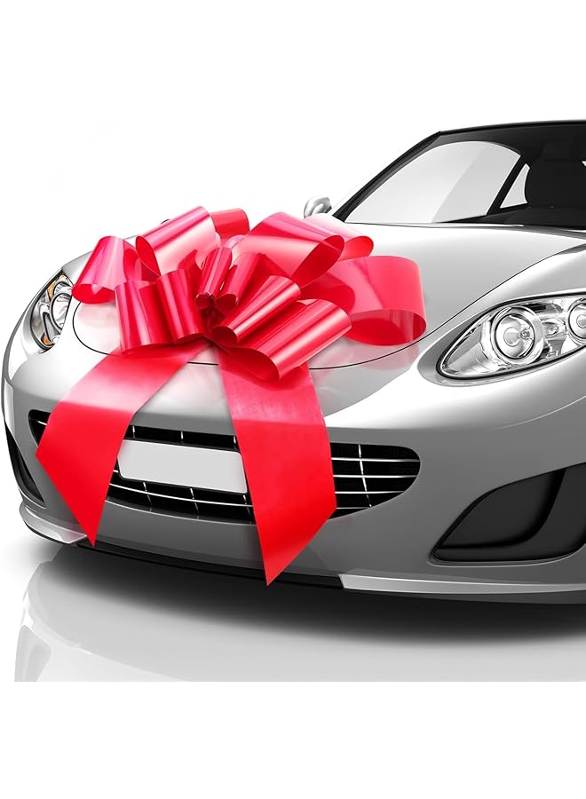 The Bros رباط سيارة ضخم (أحمر، 30 بوصة)، رباط هدايا كبير لتزيين الهدايا الكبيرة، رباط عملاق داخلي/خارجي مع 2 ذيل شريطي و2 كوب شفط (بدون مغناطيس يخدش)  - Image 1