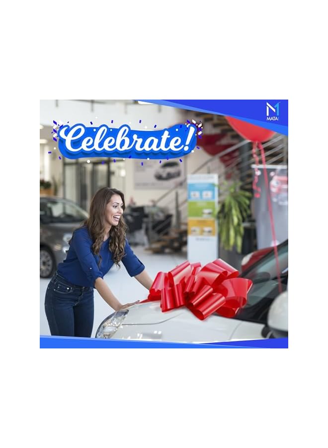 The Bros رباط سيارة ضخم (أحمر، 30 بوصة)، رباط هدايا كبير لتزيين الهدايا الكبيرة، رباط عملاق داخلي/خارجي مع 2 ذيل شريطي و2 كوب شفط (بدون مغناطيس يخدش)  - Image 3