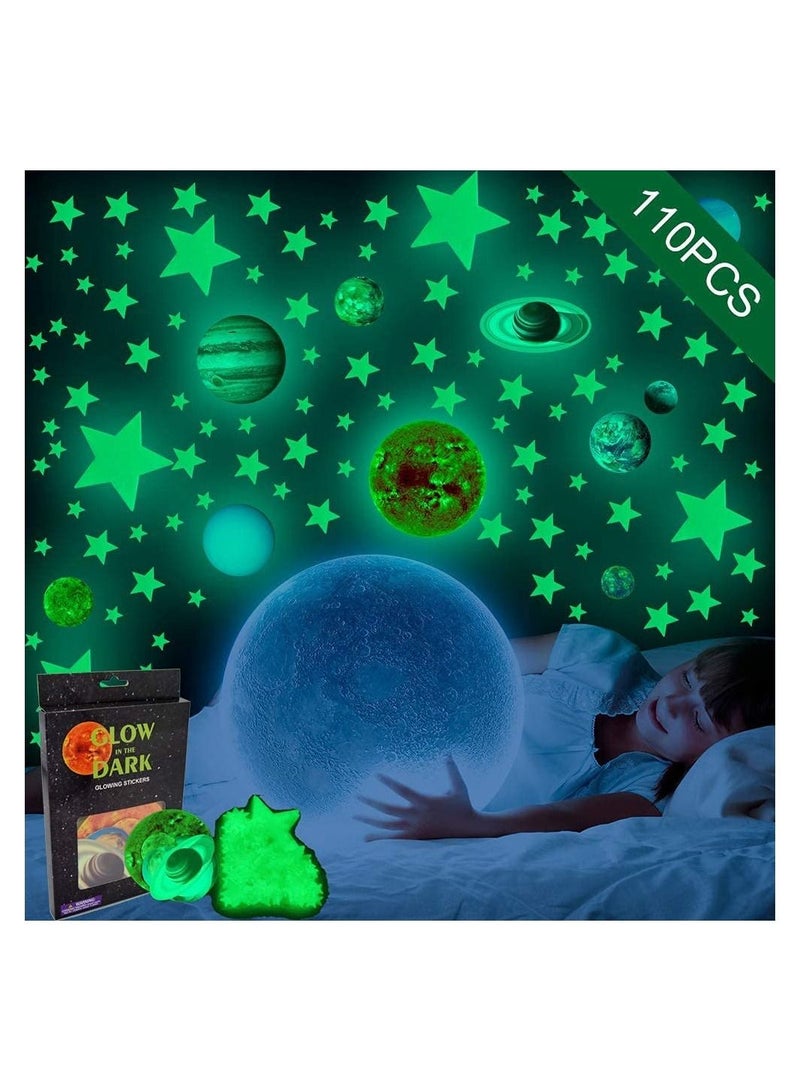 Glow in The Dark Stars and Planets Solar System Wall Decals 110PCS Glowing Ceiling Spaceship Stars Wall Stickers, Best Gift for Kids Bedding Room Nursery Home Decoration - Image 5