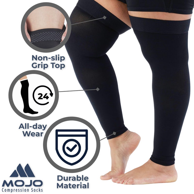 Mojo Compression socks Mojo - Compression Socks Footless for Women and Men 20-30mmHg - Medical Graduated Support Compression Leg Sleeve for Nurses, Swelling, Lymphedema - Black, 7X-Large - A609 - Image 4