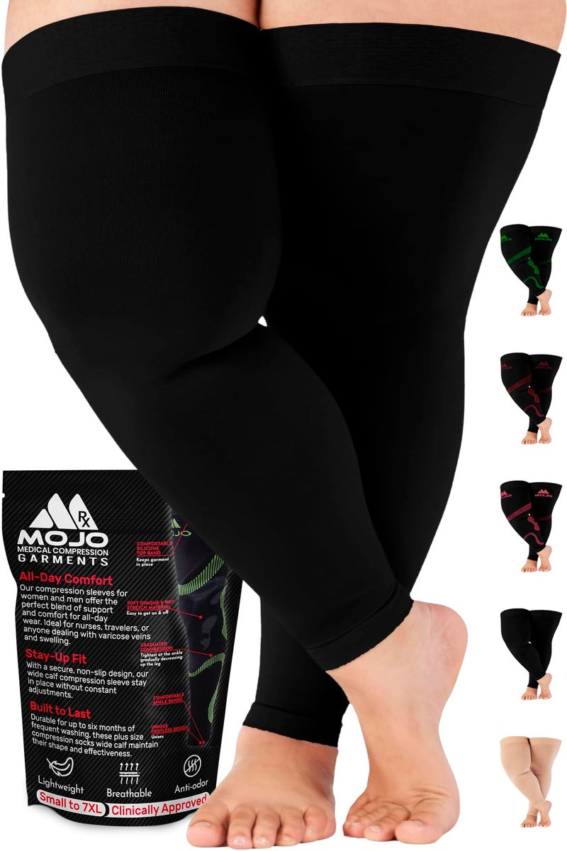 Mojo Compression socks Mojo - Compression Socks Footless for Women and Men 20-30mmHg - Medical Graduated Support Compression Leg Sleeve for Nurses, Swelling, Lymphedema - Black, 7X-Large - A609 - Image 1