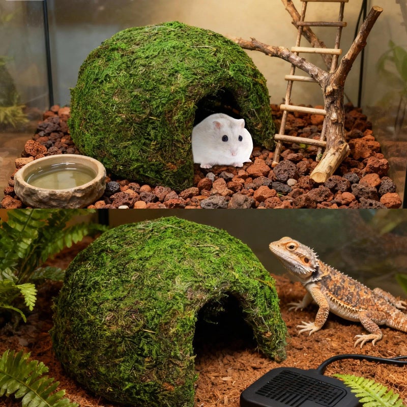 Hollima Reptile Moss Hideout, Half Round Reptile Cave for Hiding, Moss-Covered Shelter to Ensure The Safety and Comfort of Reptiles for Lizards Snakes Frogs and Rodents - Image 4