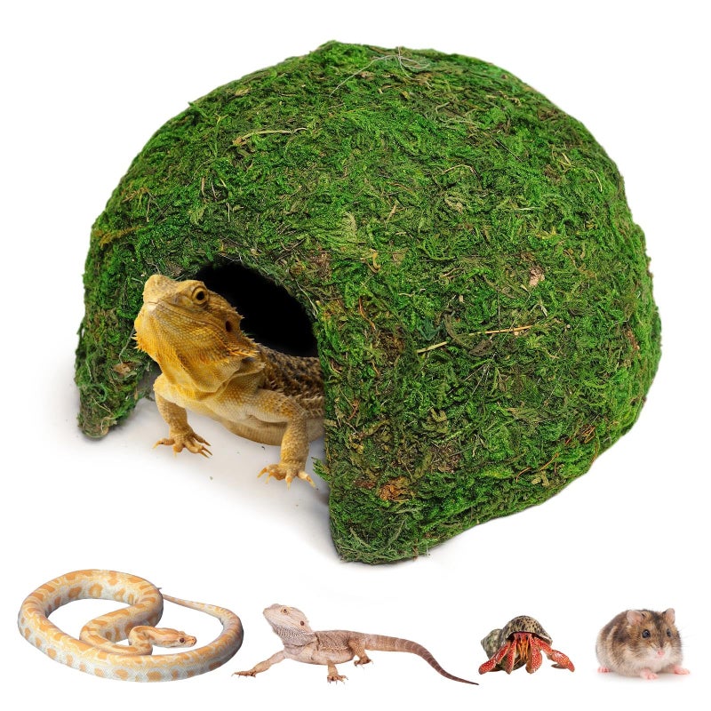 Hollima Reptile Moss Hideout, Half Round Reptile Cave for Hiding, Moss-Covered Shelter to Ensure The Safety and Comfort of Reptiles for Lizards Snakes Frogs and Rodents - Image 1