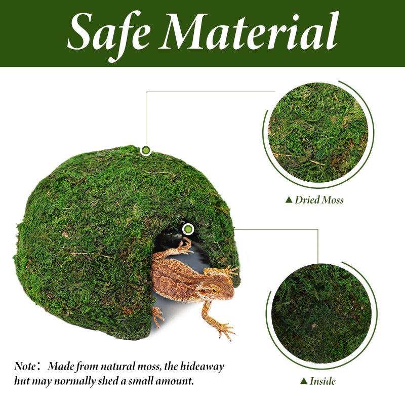 Hollima Reptile Moss Hideout, Half Round Reptile Cave for Hiding, Moss-Covered Shelter to Ensure The Safety and Comfort of Reptiles for Lizards Snakes Frogs and Rodents - Image 3
