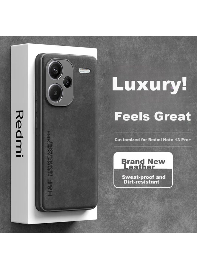 Hotfire Phone Case For Xiaomi Redmi Note13 Pro+, Upgraded Skin-like Sheepskin Leather, Matte Lens Protection, Full Silicone Coverage - Midnight Black