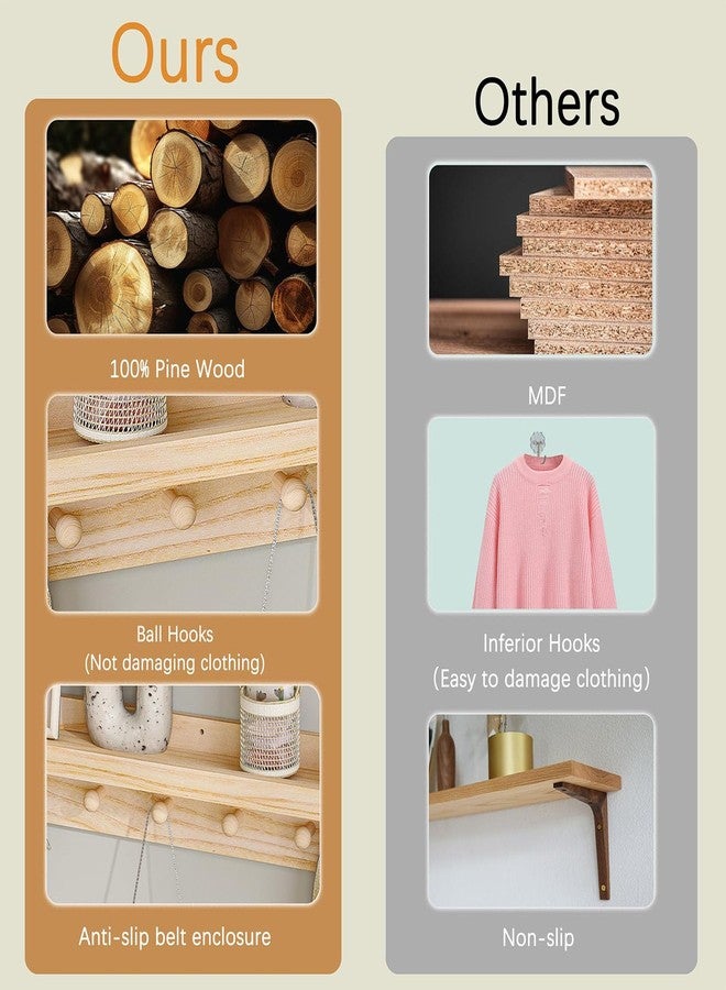 MBYD Wood Wall Shelf With Hooks - Floating Shelves for Bathroom, Nursery, Kids Room, Bedroom, Kitchen (Natural, 36 Inch) - Image 5