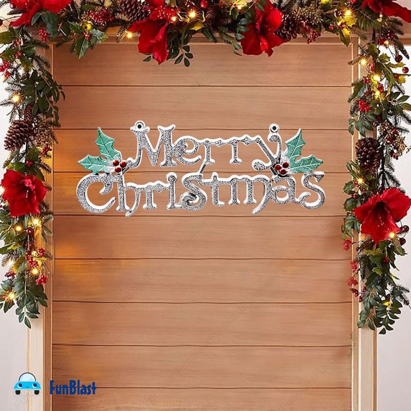 FunBlast FunBlast Christmas Decorations Hanging Signs - Pack of 1 Christmas Door Sign, Merry Christmas Welcome Sign for Holiday Xmas Door Decor Signs for Christmas Tree (Silver) - Image 3