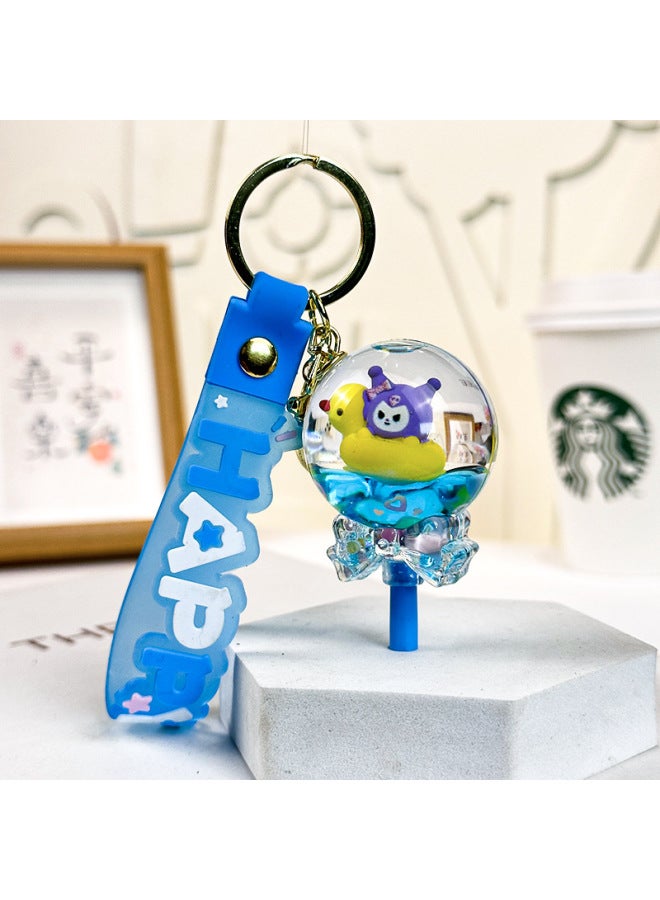Floating Sand Pendant Accessories Kuromi Little Yellow Duck Oil-filled Floating Keychain Cute Drift Bottle For Girls Car Key