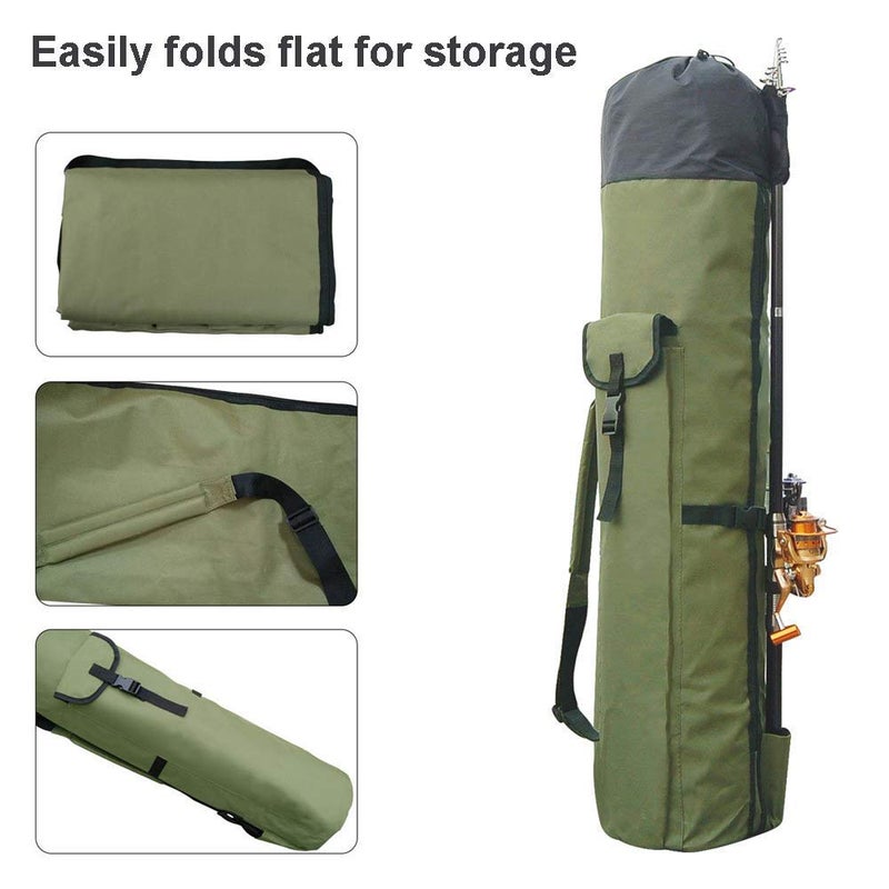 Allnice Durable Canvas Fishing Rod & Reel Organizer Bag Travel Carry Case Bag- Holds 5 Poles & Tackle, Khaki Green, Classic - Image 4