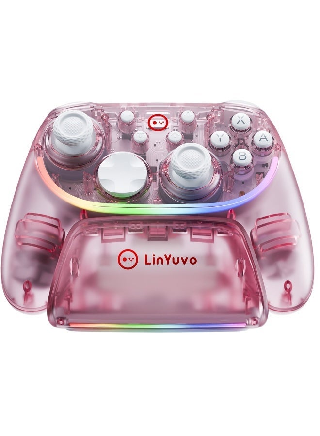 LinYuvo Wireless RGB Controller for Nintendo Switch/Switch Lite/Switch - OLED Model, Nintendo Switch 2, Prism LED Lighting, Full Motion Control Controller, Rechargeable Battery, Transparent Design. - Image 1