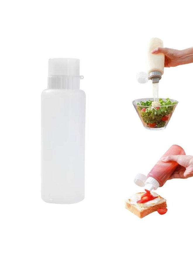 زجاجة عصر صلصة للمطبخ بسعة 350 مل مع قياس، زجاجة توابل بخمسة ثقوب للكاتشب والسلطة والكريم والعسل، وعاء صلصة كبير - Image 1