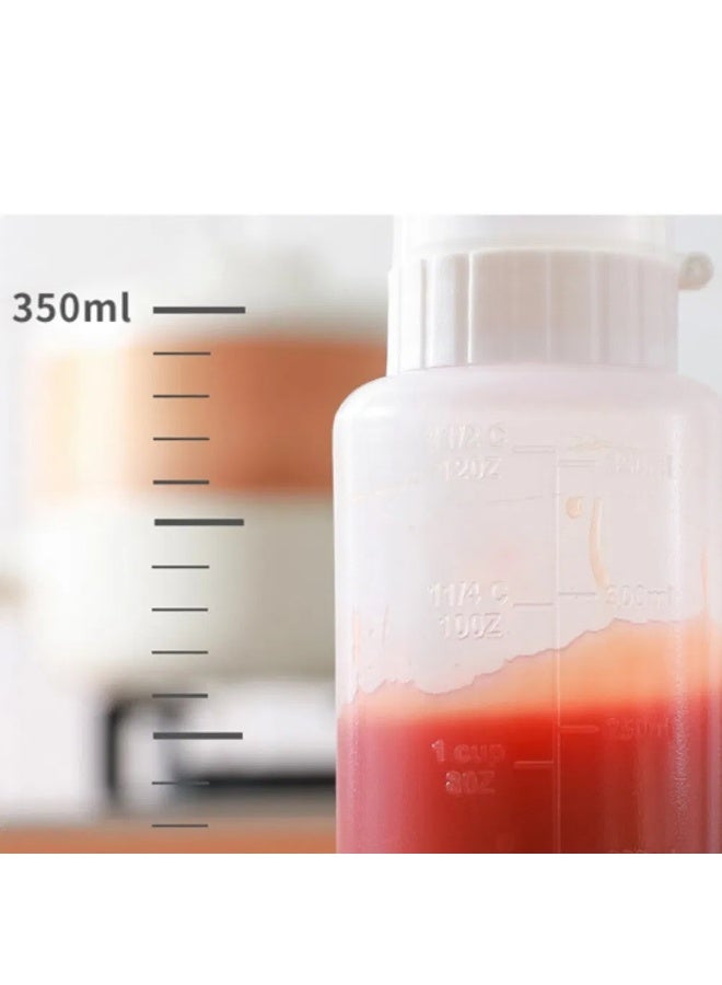 زجاجة عصر صلصة للمطبخ بسعة 350 مل مع قياس، زجاجة توابل بخمسة ثقوب للكاتشب والسلطة والكريم والعسل، وعاء صلصة كبير - Image 4