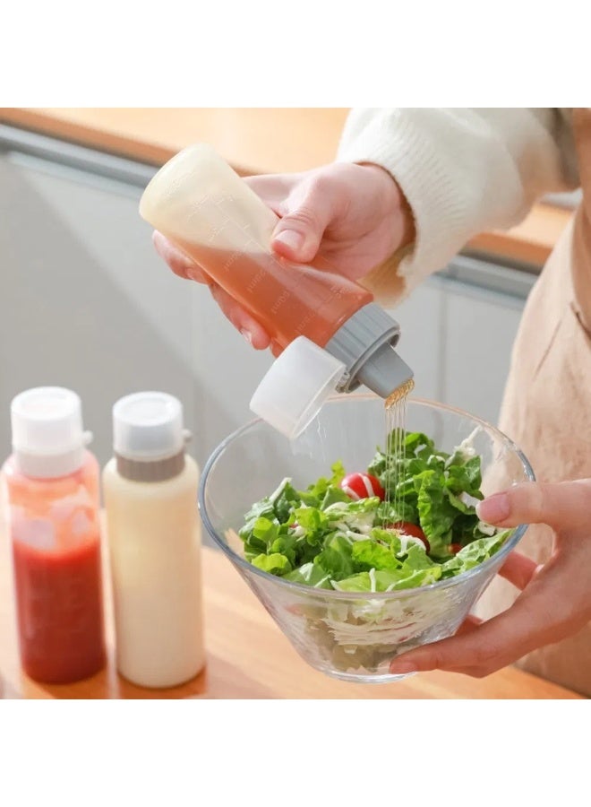 زجاجة عصر صلصة للمطبخ بسعة 350 مل مع قياس، زجاجة توابل بخمسة ثقوب للكاتشب والسلطة والكريم والعسل، وعاء صلصة كبير - Image 3