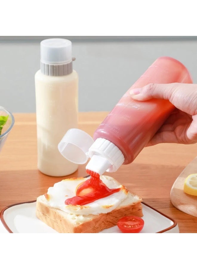 زجاجة عصر صلصة للمطبخ بسعة 350 مل مع قياس، زجاجة توابل بخمسة ثقوب للكاتشب والسلطة والكريم والعسل، وعاء صلصة كبير - Image 5