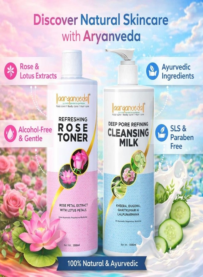 Aryanveda Aaryanveda Cleansing Milk & Rose Toner Combo Improve Skin Tone Remove Dead Skin Cleanser & Rose Face Toner 1000ml Combo - Image 3