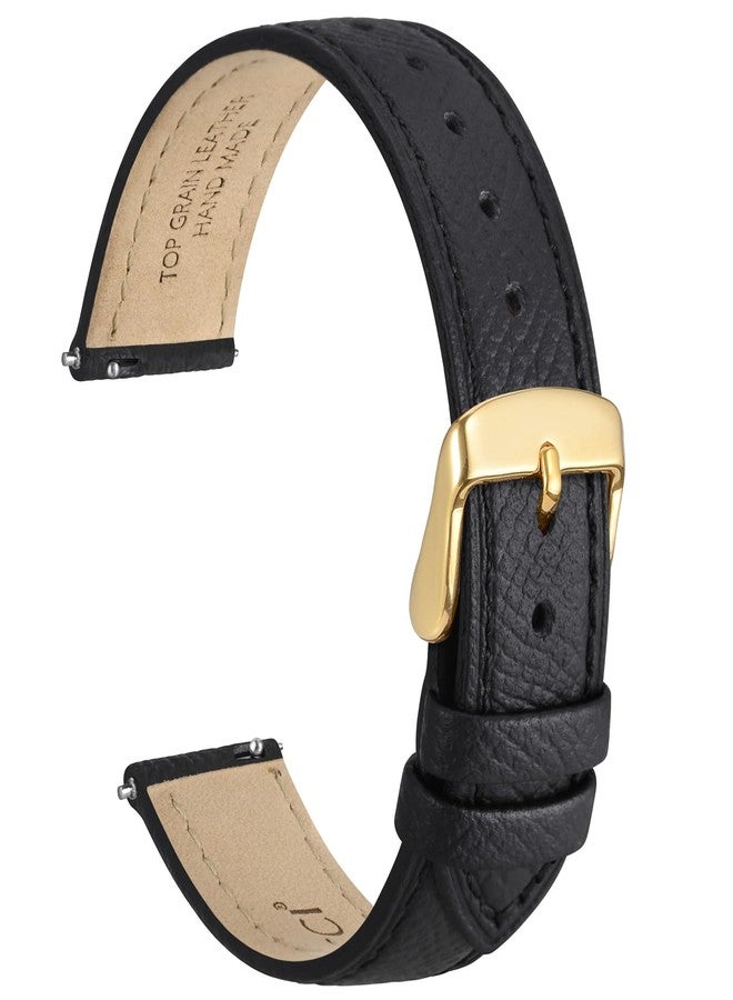 WOCCI 20mm Grace Watch Band for Ladies, Top Grain Leather, Quick Release Replacement Strap with Gold Buckle (Black) - Image 1