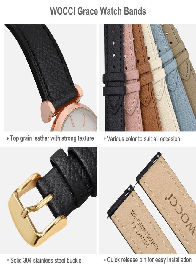 WOCCI 20mm Grace Watch Band for Ladies, Top Grain Leather, Quick Release Replacement Strap with Gold Buckle (Black) - Image 4