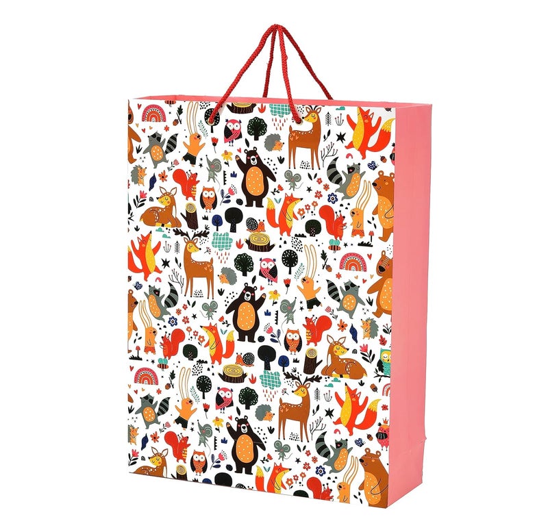 PPJ JUNGLE FUN HAPPY BIRTHDAY PARTY 10 Pcs PAPER CARRY BAG 16 Inch X 12 Inch X 4 Inch RETURN GIFTHAPPY BIRTHDAYRETURN GIFTSGIFTSGIFT BAGSGIFT COVERS LARGE Pack of 10